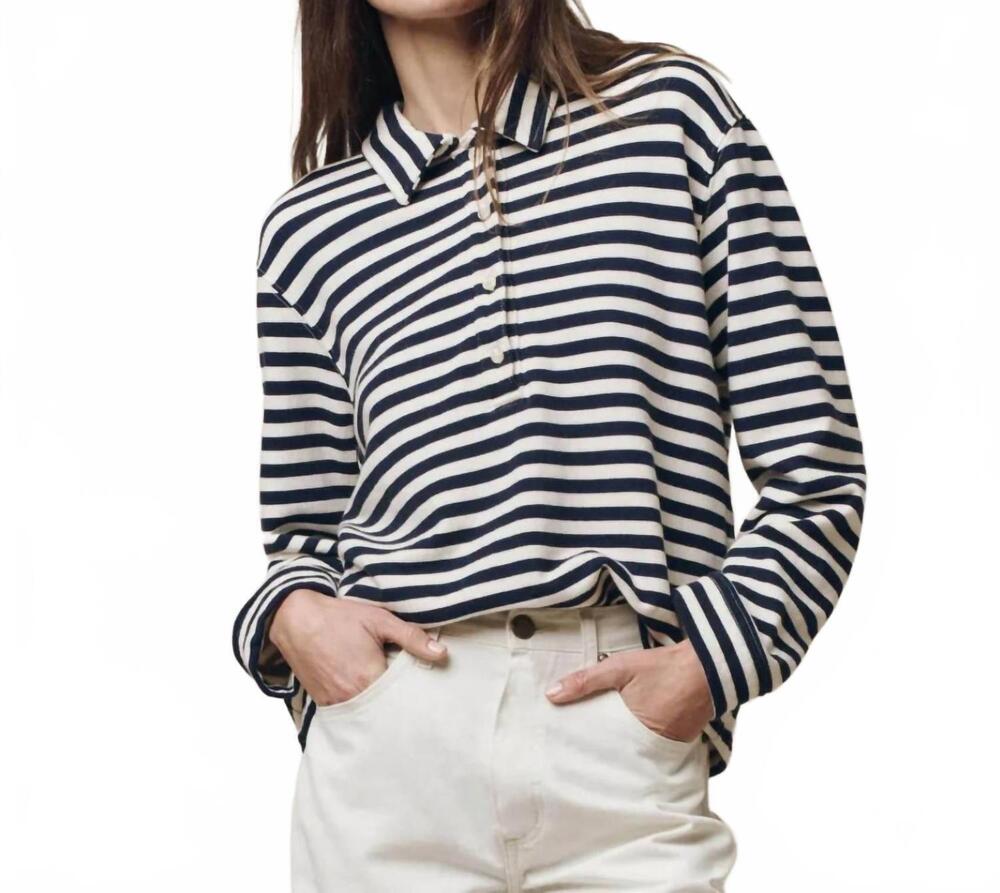 NEW THE GREAT. rugby striped sweatshirt in white